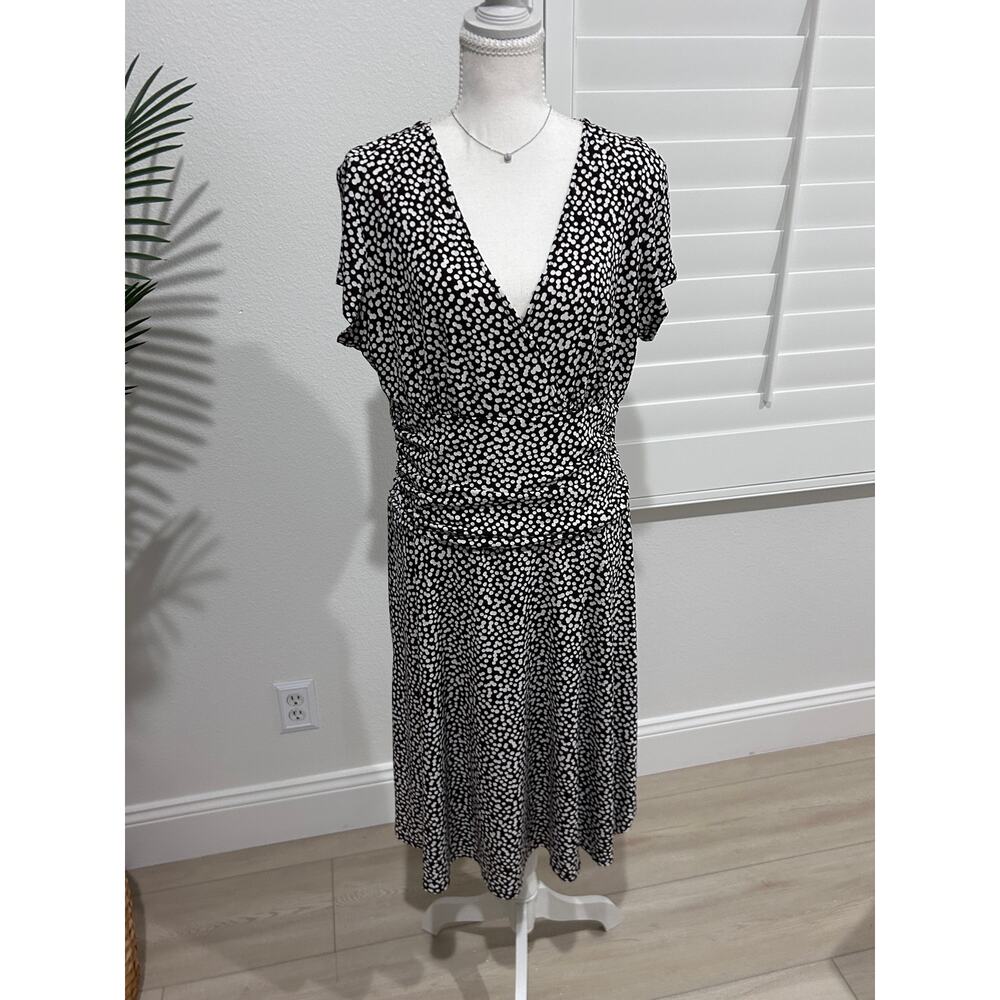 Connected Apparel, Brown and White polka dot print midi dress Sz 16
